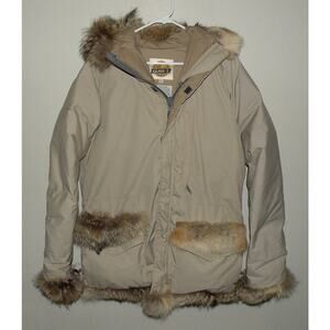 Vtg Class-5 Five Men’s Large Down Parka Mountaineering Coat Tan Fur Lined Hood